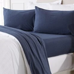 Full Flannel Jersey Knit Sheets. All Season, Soft, Cozy T-Shirt Sheet Set. Cotton Blend Bed Sheets. Cozy Flex Collection (Full, Navy)