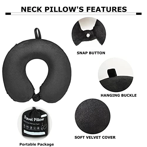 Travel Pillow,Neck Pillow For Traveling U Shaped Memory Foam Black Portable Headrest Sleep Airplane Travel Neck Pillow For Flight, Car & Home,Office 3 Travel Pillow,Neck Pillow For Traveling U Shaped Memory Foam Black Portable Headrest Sleep Airplane Travel Neck Pillow For Flight, Car & Home,Office - Image 3