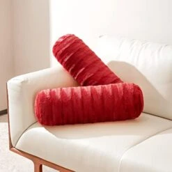 Cheer Collection Set Of 2 Faux Fur Bolster Pillows, Decorative Roll Pillow For Couch With Removable Washable Cover, Cylinder Neck Pillows For Bed, Chair Or Sofa, 8” X 24” Inch, White -Amazon Shop 41IhQjvOML. AC
