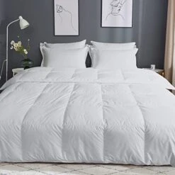100% Cotton Shell Feather Down Comforter Queen Size Lightweight Duvet Insert, Comforter Quilt With 8 Corner Tabs (Lightgrey,90x90)
