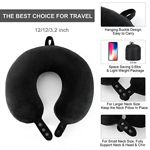 Travel Neck Pillow, Best Memory Foam Airplane Pillow For Head Support Soft Adjustable Pillow For Plane, Car & Home Recliner Use (Black) 6 Travel Neck Pillow, Best Memory Foam Airplane Pillow For Head Support Soft Adjustable Pillow For Plane, Car & Home Recliner Use (Black) - Image 6