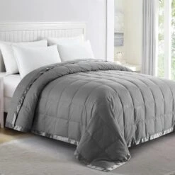 ® Blankets King Size - Soft Lightweight Down Blanket For All Seasons, Cozy Warm Luxury Bed Blanket With Satin Trim, 100% Cotton Cover, Dark Grey (108"X90")
