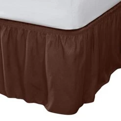 Wrap Around Bed Skirt | Queen Or King | 14” Drop | Dust Ruffle | Bedding | Elastic Stretch Fit | Chocolate Brown