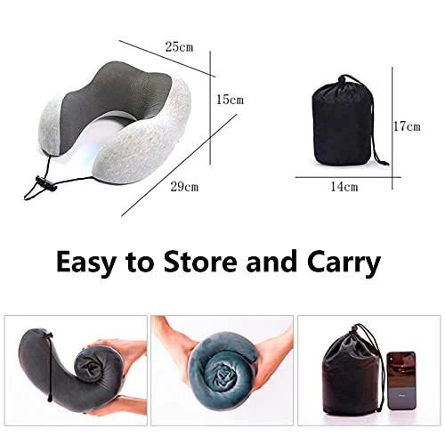 LYUTON, 2PCS Memory Foam Travel Pillow, Comfortable Neck Pillow, U Shape Pillow With Eye Mask & Earplugs (2, Grey) 3 LYUTON, 2PCS Memory Foam Travel Pillow, Comfortable Neck Pillow, U Shape Pillow With Eye Mask & Earplugs (2, Grey) - Image 3