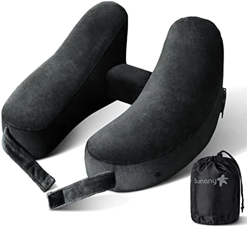 Neck Pillow For Travel Inflatable Airplane Pillow Comfortably Supports Head, Neck And Chin, Inflatable Travel Pillow With Soft Velour Cover And Portable Drawstring Bag (Black) 10 Neck Pillow For Travel Inflatable Airplane Pillow Comfortably Supports Head, Neck And Chin, Inflatable Travel Pillow With Soft Velour Cover And Portable Drawstring Bag (Black) - Image 10