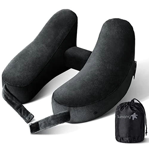 Neck Pillow For Travel Inflatable Airplane Pillow Comfortably Supports Head, Neck And Chin, Inflatable Travel Pillow With Soft Velour Cover And Portable Drawstring Bag (Black) 1 Neck Pillow For Travel Inflatable Airplane Pillow Comfortably Supports Head, Neck And Chin, Inflatable Travel Pillow With Soft Velour Cover And Portable Drawstring Bag (Black)