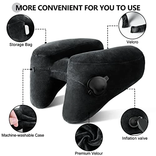 Neck Pillow For Travel Inflatable Airplane Pillow Comfortably Supports Head, Neck And Chin, Inflatable Travel Pillow With Soft Velour Cover And Portable Drawstring Bag (Black) 2 Neck Pillow For Travel Inflatable Airplane Pillow Comfortably Supports Head, Neck And Chin, Inflatable Travel Pillow With Soft Velour Cover And Portable Drawstring Bag (Black) - Image 2