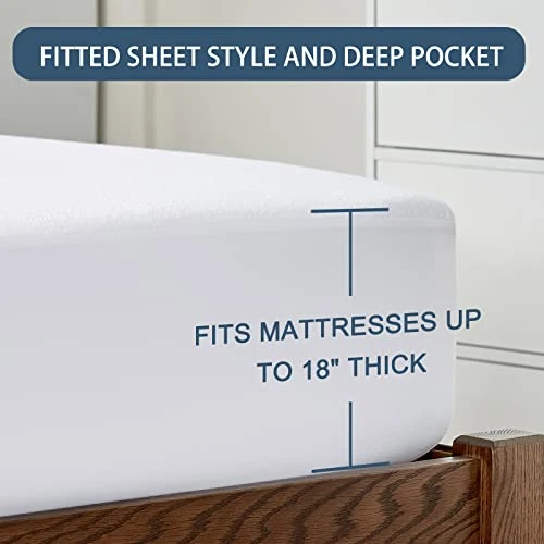 Lux Twin Mattress Protector 3M Scotchgard 100% Waterproof Mattress Pad Cover Terry Vinyl-Free Mattress Breathable & Noiseless, Fitted Up To 18“ Deep - 39"x75" 5 Lux Twin Mattress Protector 3M Scotchgard 100% Waterproof Mattress Pad Cover Terry Vinyl-Free Mattress Breathable & Noiseless, Fitted Up To 18“ Deep - 39"x75" - Image 5