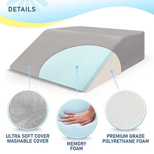Healthex Leg Elevation Pillow With Memory Foam Top - Elevated Leg Rest Pillow For Circulation, Swelling, Kneef - Wedge Pillow For Legs, Sleeping, Reading, Relaxing - Removable Washable Cover (8 Inch) 3 Healthex Leg Elevation Pillow With Memory Foam Top - Elevated Leg Rest Pillow For Circulation, Swelling, Kneef - Wedge Pillow For Legs, Sleeping, Reading, Relaxing - Removable Washable Cover (8 Inch) - Image 3