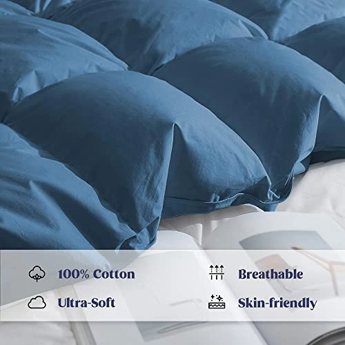 Puredown® Goose Feather Down Comforter Full Size, All Season Medium Warmth Duvet Insert, Luxury Hotel Collection Bedding Comforters, Ultra Soft 100% Cotton Cover Shell(90x90,Navy) 3 Puredown® Goose Feather Down Comforter Full Size, All Season Medium Warmth Duvet Insert, Luxury Hotel Collection Bedding Comforters, Ultra Soft 100% Cotton Cover Shell(90x90,Navy) - Image 3