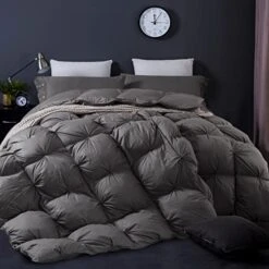 Feather Down Comforter King, Beautiful Pinch Pleat Duvet Insert, 100% Cotton Fabric, All Season King Comforter(Grey, 106x90inches)