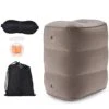 Acoway Inflatable Travel Adjustable Foot Rest Pillow With Travel Pouch - Airplane Travel Essentials - Portable Airplane Leg Pillow With Sleeping Mask & Ear Plugs - Travel Foot Pillow For Kids & Adults