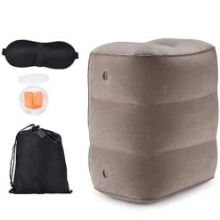 Acoway Inflatable Travel Adjustable Foot Rest Pillow With Travel Pouch - Airplane Travel Essentials - Portable Airplane Leg Pillow With Sleeping Mask & Ear Plugs - Travel Foot Pillow For Kids & Adults
