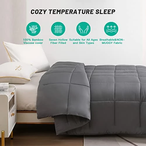 Cooling Bamboo Comforter, Soft Lightweight Bamboo King Size Summer Comforter Down Alternative Duvet Insert ,8 Corner Tabs, Breathable Comforter For Hot Sleepers(Grey-Summer,102x90) 1 Cooling Bamboo Comforter, Soft Lightweight Bamboo King Size Summer Comforter Down Alternative Duvet Insert ,8 Corner Tabs, Breathable Comforter For Hot Sleepers(Grey-Summer,102x90)