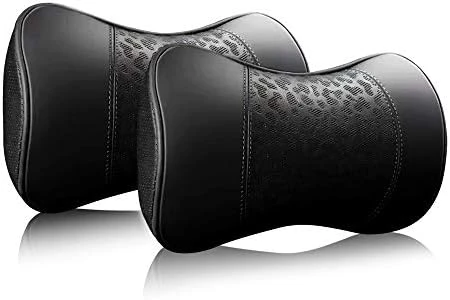 HAOTULE Car Leather Neck Pillows, Neck Rest Cushions,100% Memory Foam Cervical Support, Comfortable Travel Car Seats And Home Office Soft Pillows, Black A Set (2 Pcs) 4 HAOTULE Car Leather Neck Pillows, Neck Rest Cushions,100% Memory Foam Cervical Support, Comfortable Travel Car Seats And Home Office Soft Pillows, Black A Set (2 Pcs) - Image 4
