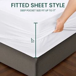 Waterproof Bamboo Mattress Protector (Queen) – Stretches Up To 17 Inches Deep – 5 Sided Mattress Cover – Soft & Breathable Fitted Style