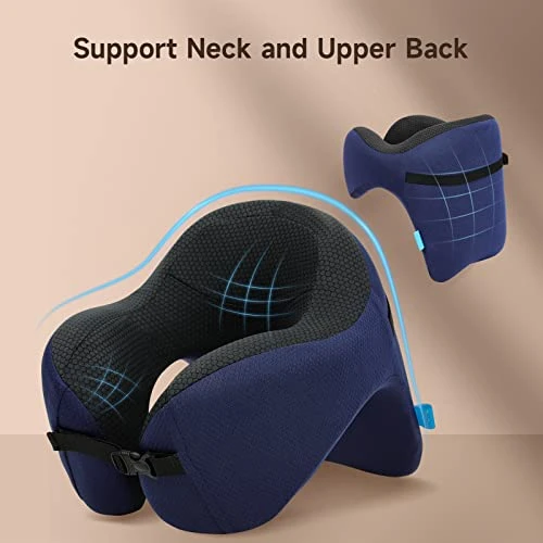 TripGood Neck Pillow For Travel - Extra Upper Back Support - Back Buckle Strap - Memory Foam Airplane Neck Pillow - Portable Travel Accessories - Blue 2 TripGood Neck Pillow For Travel - Extra Upper Back Support - Back Buckle Strap - Memory Foam Airplane Neck Pillow - Portable Travel Accessories - Blue - Image 2