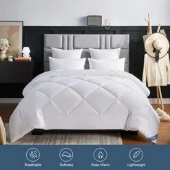 King Size Bedding Comforter Duvet Insert - Quilted White Comforters With Corner Tabs, 1800 Series Soft Siliconized Fiberfill All Season Down Alternative Bed Comforter - Box Stitched
