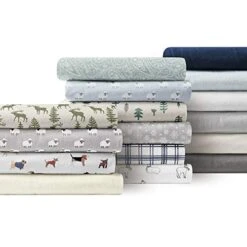Flannel Sheet Set Cotton Soft Warm & Cozy Modern Chic With Elastic Deep Pockets, Twin, Deer Ivory