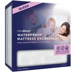 Zippered Mattress Protector (Queen) - Waterproof Cover Stops Dust Mite, Bed Bug, Spills, Bedwetting - Hypoallergenic Encasement With Zipper - White