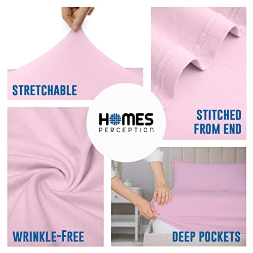 100% Cotton Sheet Set Twin XL, 3pcs Jersey Knit Sheets, Up To 16” Deep Pocket Wrinkle-Free Fitted Sheet, Jersey Pillowcase & Flat Sheet – Luxury Jersey Sheet Set (Twin XL, Pink) 2 100% Cotton Sheet Set Twin XL, 3pcs Jersey Knit Sheets, Up To 16” Deep Pocket Wrinkle-Free Fitted Sheet, Jersey Pillowcase & Flat Sheet – Luxury Jersey Sheet Set (Twin XL, Pink) - Image 2