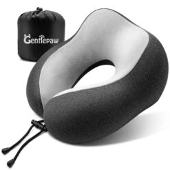Gentlepaw Travel Pillow - Memory Foam Cervical Neck Pillow For Adults, Kids, Children, Convenient & Portable U Shaped Pillows, Airplane Pillow For Home, Office, Camping, Travelling, Sleeping (Black)