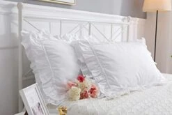 2-Pack Bright White Pillow Shams Pillowcases With Lace And Ruffles Cotton Queen Size 20"X30" Shabby Chic