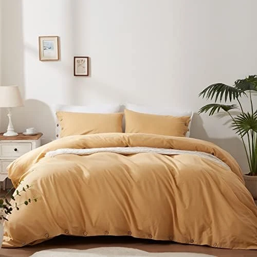 100% Washed Cotton Duvet Cover Set Breathable Soft King Light Brown Duvet Cover 3 Pieces Solid Color Bedding Set With Buttons Closure Comforter Cover Set (1 Duvet Cover +2 Shams) 8 100% Washed Cotton Duvet Cover Set Breathable Soft King Light Brown Duvet Cover 3 Pieces Solid Color Bedding Set With Buttons Closure Comforter Cover Set (1 Duvet Cover +2 Shams) - Image 8