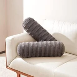 Cheer Collection Set Of 2 Faux Fur Bolster Pillows, Decorative Roll Pillow For Couch With Removable Washable Cover, Cylinder Neck Pillows For Bed, Chair Or Sofa, 8” X 24” Inch, White -Amazon Shop 41TLSBNYh7L. AC