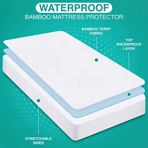 Waterproof Bamboo Mattress Protector (Queen) – Stretches Up To 17 Inches Deep – 5 Sided Mattress Cover – Soft & Breathable Fitted Style 5 Waterproof Bamboo Mattress Protector (Queen) – Stretches Up To 17 Inches Deep – 5 Sided Mattress Cover – Soft & Breathable Fitted Style - Image 5