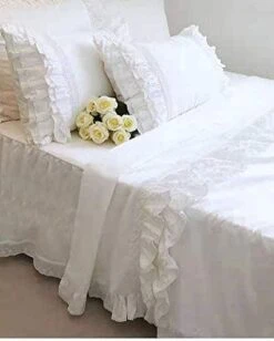 2-Pack White Pillow Shams Shabby Chic Pillowcases With Lace Ruffles Vintage Pillow Covers Cotton Queen Size 20"X30" Luxury Elegant -Amazon Shop 41TT5h3ZywL