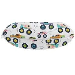 Lunarable Cars Travel Pillow Neck Rest, Monster Trucks Cartoon With Big Wheels Automative Funny With Star Ornaments Print, Memory Foam Traveling Accessory For Airplane And Car, 12", Multicolor