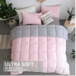 KASENTEX All Season Down Alternative Quilted Comforter Set Reversible Ultra Soft Duvet Insert Machine Washable (Twin Set, Pink Potpourri/Quartz Silver) -Amazon Shop 41Un1Wun0QL