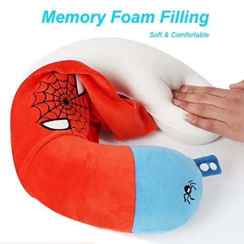 Superhero Travel Pillow For Kids & Adults With Sleep Eye Mask, Memory Foam U-Shaped Neck Pillow With Washable Cover, Soft Head Support Travel Accessories For Airplane Car Train Bus Recline, Red 4 Superhero Travel Pillow For Kids & Adults With Sleep Eye Mask, Memory Foam U-Shaped Neck Pillow With Washable Cover, Soft Head Support Travel Accessories For Airplane Car Train Bus Recline, Red - Image 4