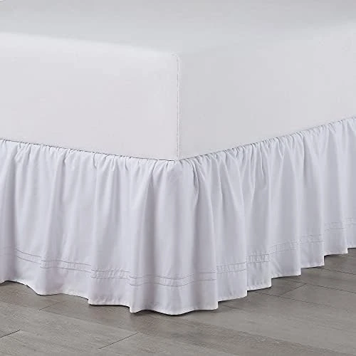 Double Baratta Stitch Embroidered Platform Bed Skirt (Colors Vary), King, White 5 Double Baratta Stitch Embroidered Platform Bed Skirt (Colors Vary), King, White - Image 5