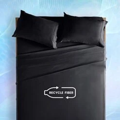 Co-Friendly King Size Bed Sheet Set 4 Piece - Soft & Breathable Microfiber Bedding Sheets Set - Including Flat Sheet, Fitted Sheet, Pillowcase (Black, King)