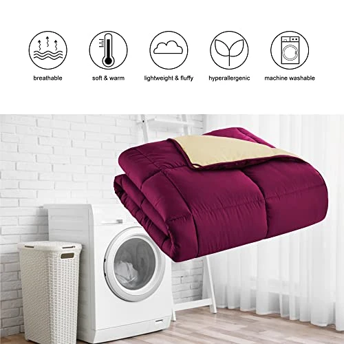 Full/Queen Duvet Insert Lightweight Soft Comforter Down Alternative Fluffy Warm Breathable Spring Summer All Season Reversible Bed Quilted Burgundy/Wheat 5 Full/Queen Duvet Insert Lightweight Soft Comforter Down Alternative Fluffy Warm Breathable Spring Summer All Season Reversible Bed Quilted Burgundy/Wheat - Image 5