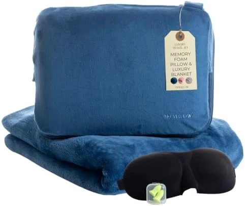 Travellow Travel Pillow And Blanket Set - 4-in-1 Ultimate Travel Kit With Memory Foam Pillow, Travel Blanket, Sleep Mask, And Earplugs-Ultimate Comfort And Coziness For Your Journeys - Blue 5 Travellow Travel Pillow And Blanket Set - 4-in-1 Ultimate Travel Kit With Memory Foam Pillow, Travel Blanket, Sleep Mask, And Earplugs-Ultimate Comfort And Coziness For Your Journeys - Blue - Image 5