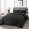 Nanko Seersucker King Comforter Set Black 3 PC All Season Reversible Down Alternative Quilted Duvet Insert, Microfiber Filling, Luxury Hotel Quality Bedding Sets In A Bag, Size 90 X 104 Inch
