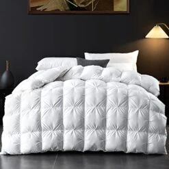 Luxurious Goose Down Comforter Queen Size, All Season Down Duvet Insert, Ultra-Soft Fluffy Goose Feather Down Comforter With Corner Tabs, Cotton Cover, 750 Fill Power Medium Warm (90x90)