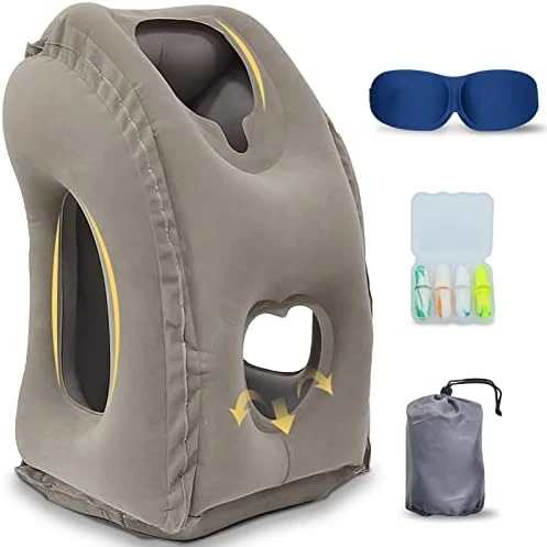 Fromeet Inflatable Travel Pillow, Neck Pillow For Sleeping To Support Head, Neck And Chin, Portable Inflatable Neck Pillow For Airplanes/Trains/Cars/Office Napping With Eye Mask, Earplugs (Gray) 7 Fromeet Inflatable Travel Pillow, Neck Pillow For Sleeping To Support Head, Neck And Chin, Portable Inflatable Neck Pillow For Airplanes/Trains/Cars/Office Napping With Eye Mask, Earplugs (Gray) - Image 7