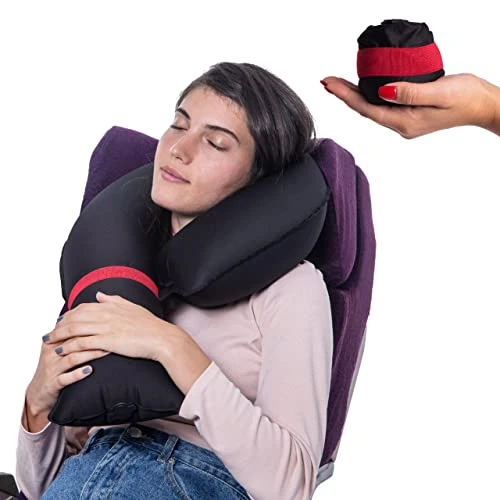 CANDY CANE Travel Pillow 2.0 Neck And Chin Support, Uniqe Design, For Airplanes, Car And Home, Inflatable With Advance Air Valve Carrying Bag, Hand Wash (Red) 1 CANDY CANE Travel Pillow 2.0 Neck And Chin Support, Uniqe Design, For Airplanes, Car And Home, Inflatable With Advance Air Valve Carrying Bag, Hand Wash (Red)