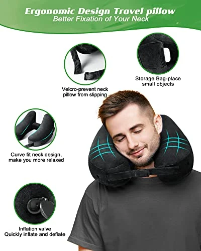 JefDiee Travel Pillow For Neck, Neck Pillows For Travel, Chin, Head Support, Airplane Pillow With Soft Washable Velour Cover, Hat, Portable Luxury Bag (Black-2) 3 JefDiee Travel Pillow For Neck, Neck Pillows For Travel, Chin, Head Support, Airplane Pillow With Soft Washable Velour Cover, Hat, Portable Luxury Bag (Black-2) - Image 3