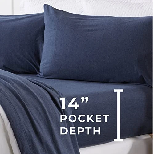 Full Flannel Jersey Knit Sheets. All Season, Soft, Cozy T-Shirt Sheet Set. Cotton Blend Bed Sheets. Cozy Flex Collection (Full, Navy) 5 Full Flannel Jersey Knit Sheets. All Season, Soft, Cozy T-Shirt Sheet Set. Cotton Blend Bed Sheets. Cozy Flex Collection (Full, Navy) - Image 5