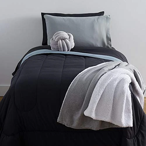 OCM Core Dorm Essentials Value Pack - 16 Piece Twin XL Set | Twin XL Bedding, Mattress Pad, Comforter, Sheets, Towels And Blanket | Black And Gray | Classic Solids 2 OCM Core Dorm Essentials Value Pack - 16 Piece Twin XL Set | Twin XL Bedding, Mattress Pad, Comforter, Sheets, Towels And Blanket | Black And Gray | Classic Solids - Image 2