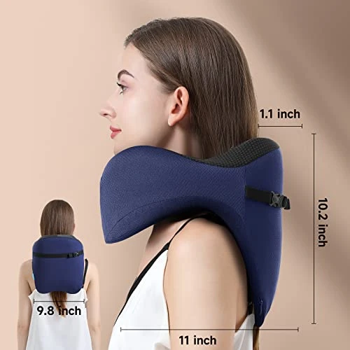 TripGood Neck Pillow For Travel - Extra Upper Back Support - Back Buckle Strap - Memory Foam Airplane Neck Pillow - Portable Travel Accessories - Blue 3 TripGood Neck Pillow For Travel - Extra Upper Back Support - Back Buckle Strap - Memory Foam Airplane Neck Pillow - Portable Travel Accessories - Blue - Image 3