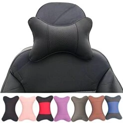 Thomakoo Car Neck Pillows 2pcs Pack Car Headrest Pillow Pu Leather Car Cervical Pillows For Traveling Car Pillows Filled By Fiber (Black)