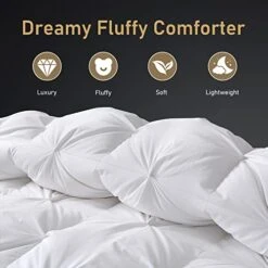 Pinch Pleat Goose Feathers Down Comforter Queen/Full Size, Ultra Soft Cotton Blend Cover, Luxury Fluffy Duvet Insert With 8 Corner Tabs, All-Season Medium Warm Bed Comforter(White, 90"x90") -Amazon Shop 41bAO0D9PML