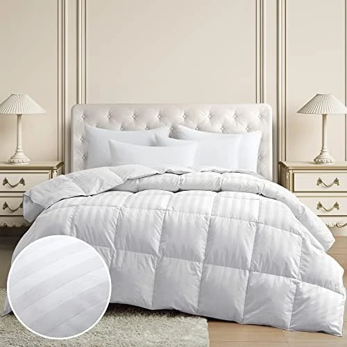Luxurious All Season Down Comforter Hotel Collection White Stripe 100% Cotton Shell 500 Thread Count Super Soft Medium Warmth Duvet Insert, Cal King 6 Luxurious All Season Down Comforter Hotel Collection White Stripe 100% Cotton Shell 500 Thread Count Super Soft Medium Warmth Duvet Insert, Cal King - Image 6