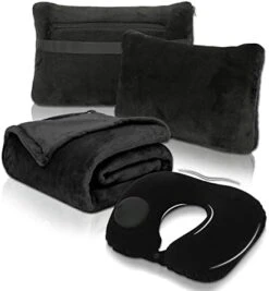 Travel Blanket And Pillow Set - Portable Inflatable Travel Neck Pillow And Premium Soft Airplane Blanket With Built-in Soft Bag, Neck Snaps, Zippered Pouch, And Hand Luggage Strap, 70" X 40" (Pink) -Amazon Shop 41d7OPO0sqL. AC